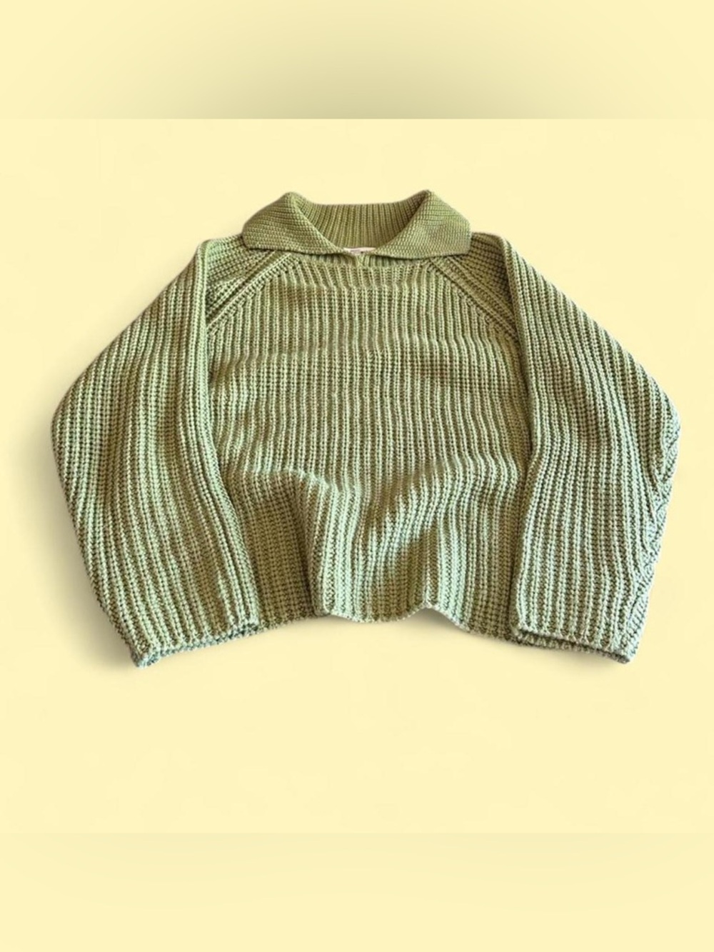 Vintage Green Textured Knit Sweater Collared Oversized Women’s M
